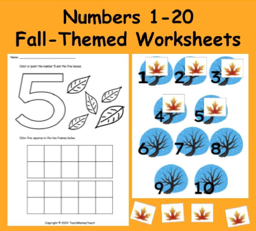 Preview of fall-themed identifying numbers printable